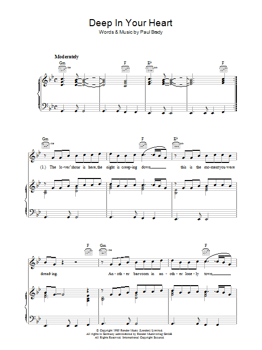 Paul Brady Deep In Your Heart sheet music notes and chords arranged for Piano, Vocal & Guitar Chords