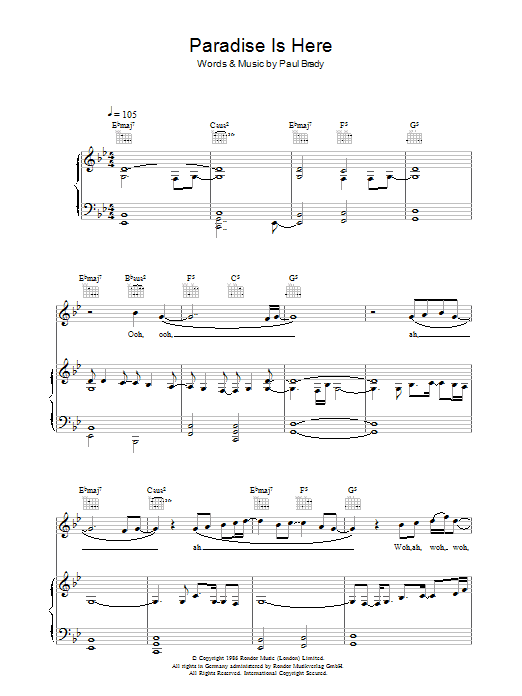 Paul Brady Paradise Is Here sheet music notes and chords arranged for Piano, Vocal & Guitar Chords