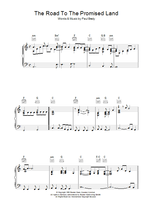 Paul Brady The Road To The Promised Land sheet music notes and chords arranged for Piano, Vocal & Guitar Chords