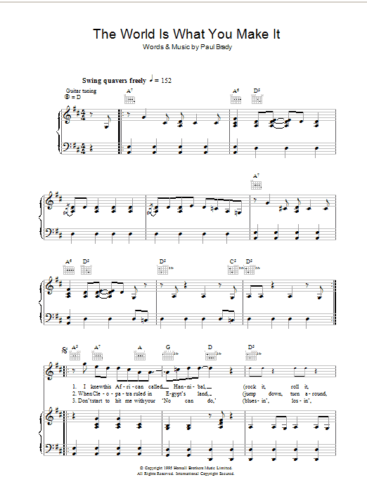 Paul Brady The World Is What You Make It sheet music notes and chords arranged for Piano, Vocal & Guitar Chords