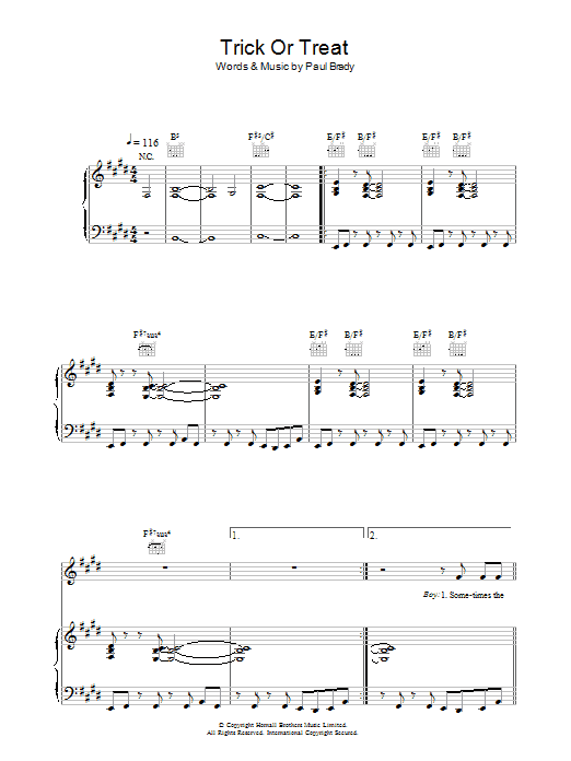 Paul Brady Trick Or Treat sheet music notes and chords arranged for Piano, Vocal & Guitar Chords