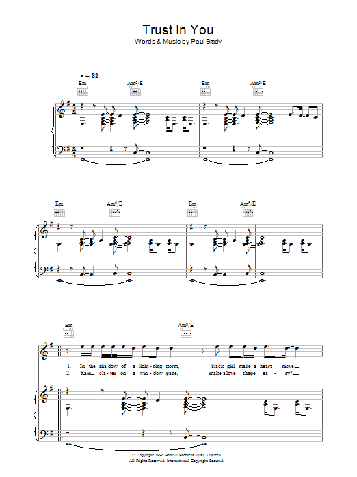 Paul Brady Trust In You sheet music notes and chords arranged for Piano, Vocal & Guitar Chords