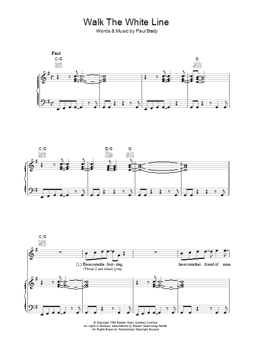 Paul Brady Walk The White Line sheet music notes and chords arranged for Piano, Vocal & Guitar Chords