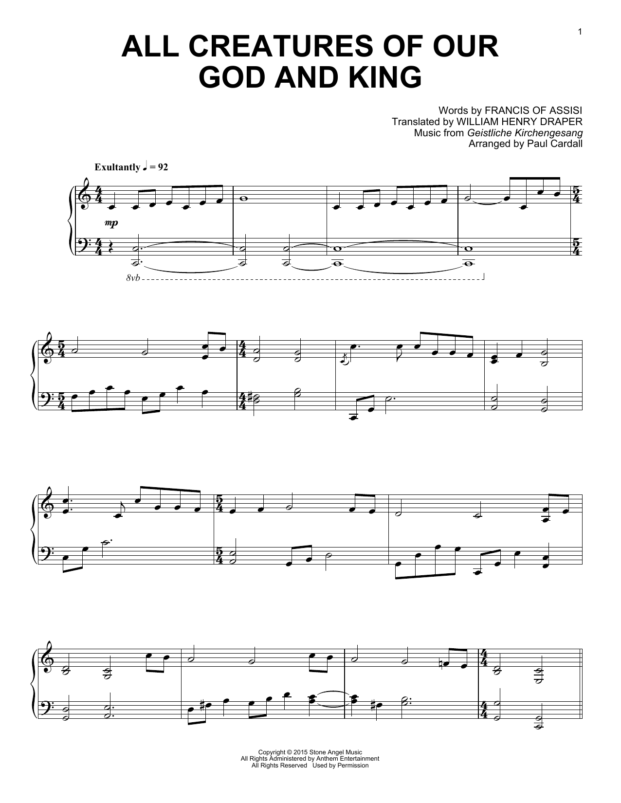 Paul Cardall All Creatures Of Our God And King sheet music notes and chords arranged for Piano Solo