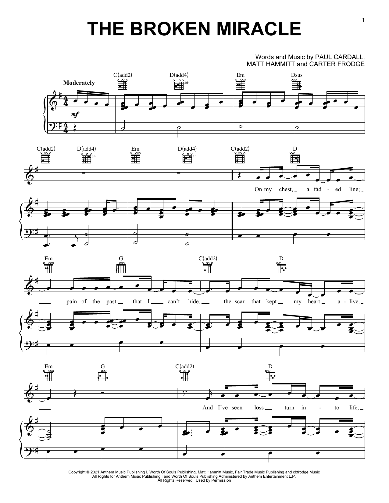 Paul Cardall and Matt Hammitt The Broken Miracle sheet music notes and chords arranged for Piano, Vocal & Guitar Chords (Right-Hand Melody)