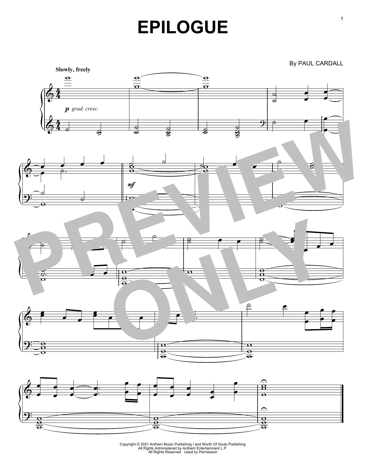 Paul Cardall Epilogue sheet music notes and chords arranged for Piano Solo