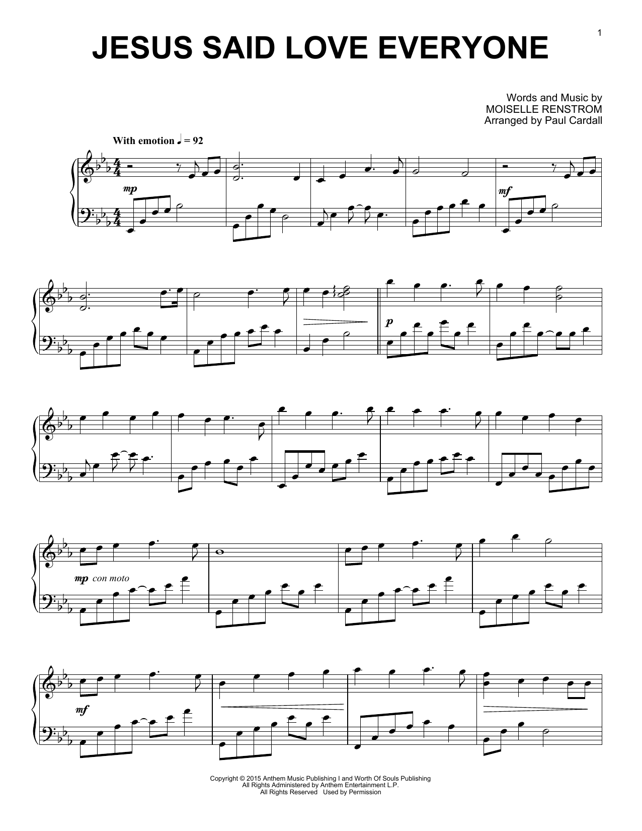 Paul Cardall Jesus Said Love Everyone sheet music notes and chords arranged for Piano Solo
