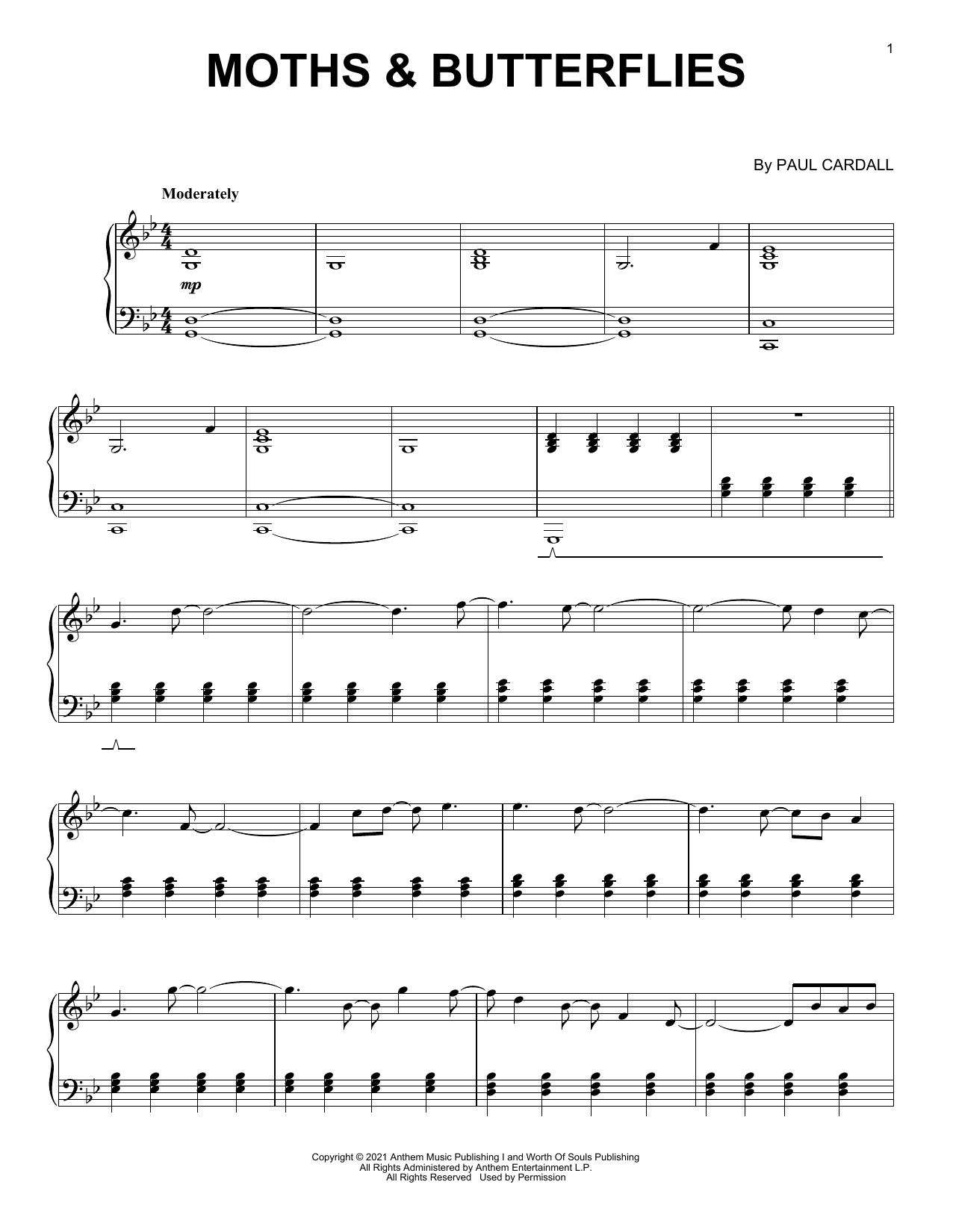 Paul Cardall Moths & Butterflies sheet music notes and chords arranged for Piano Solo