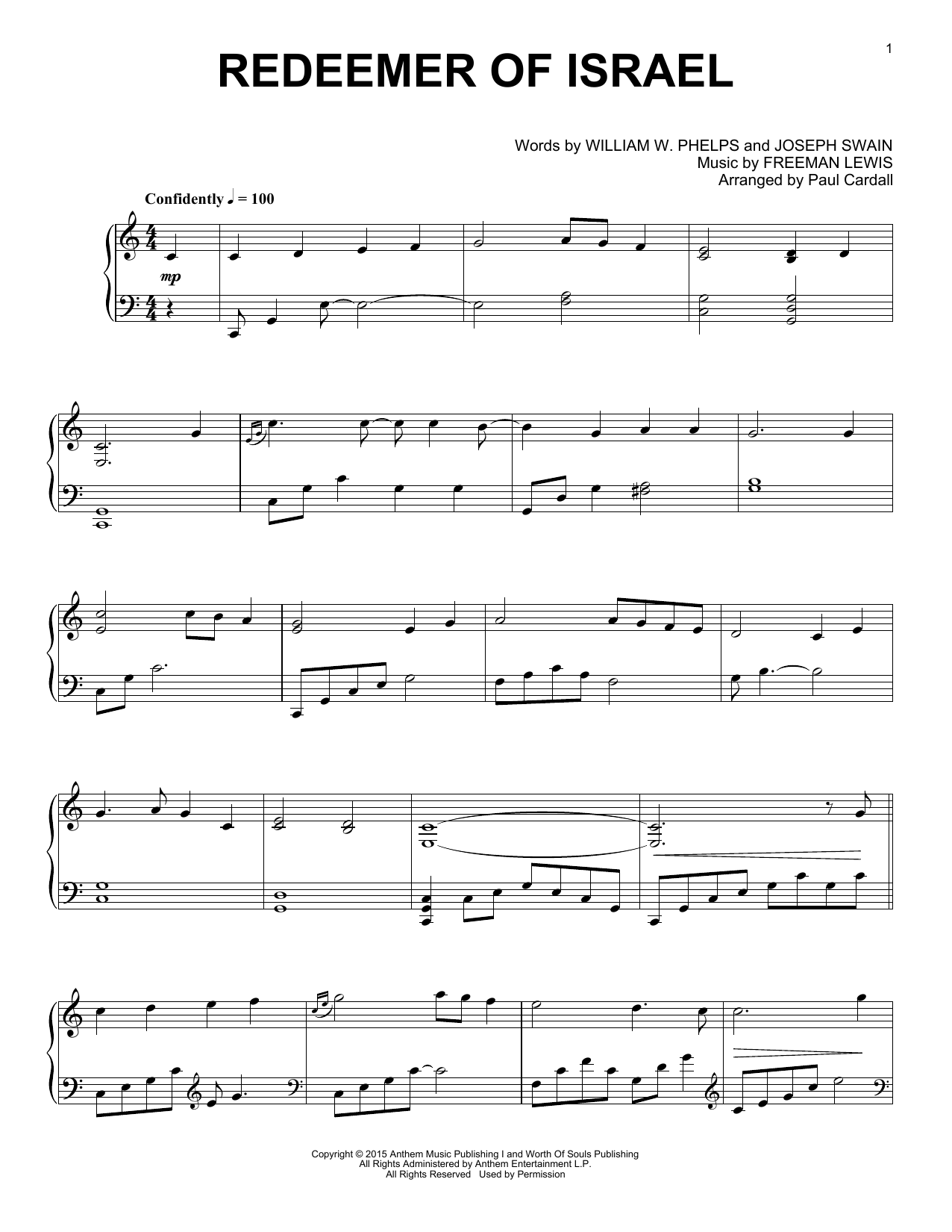 Paul Cardall Redeemer Of Israel sheet music notes and chords arranged for Piano Solo
