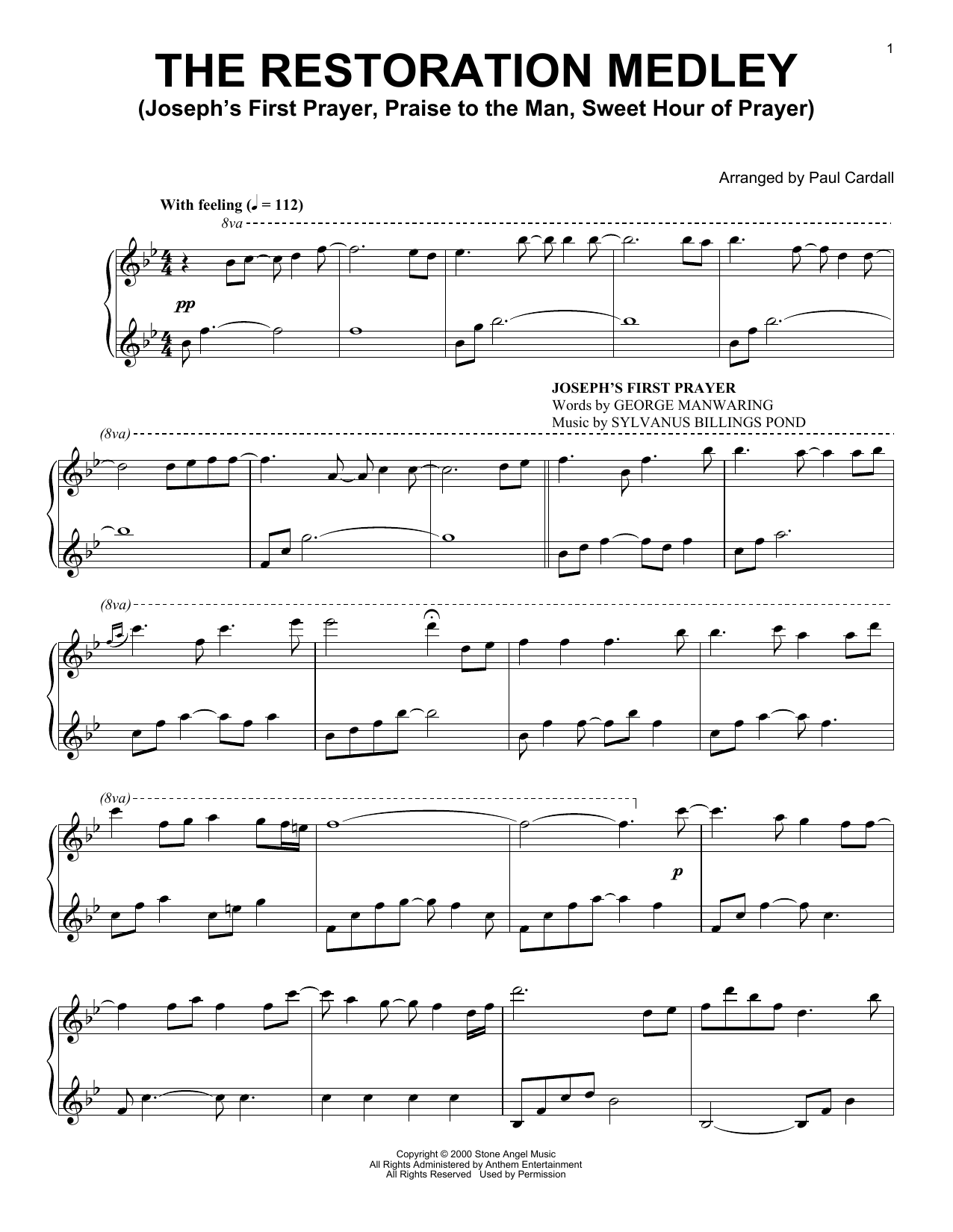 Paul Cardall The Restoration Medley (Joseph's First Prayer, Praise To The Man, Sweet Hour Of Prayer) sheet music notes and chords arranged for Piano Solo