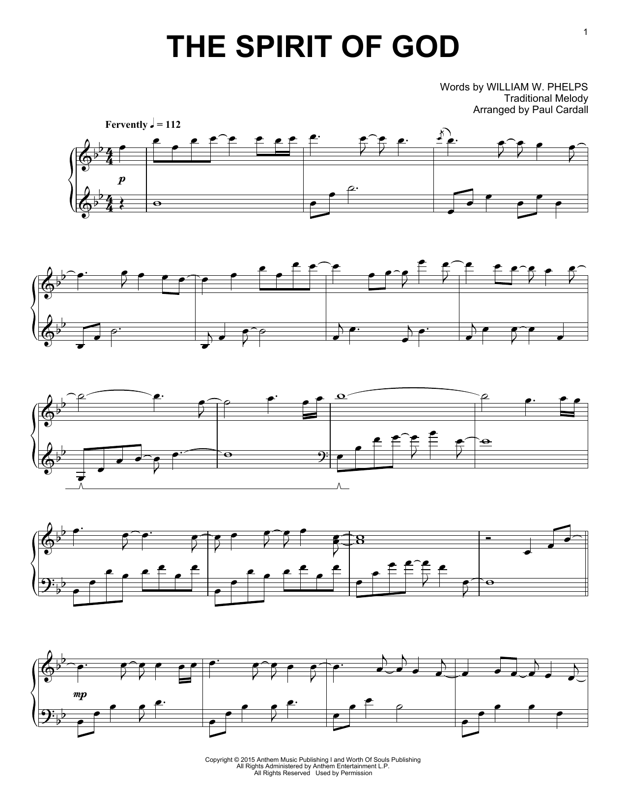 Paul Cardall The Spirit Of God sheet music notes and chords arranged for Piano Solo