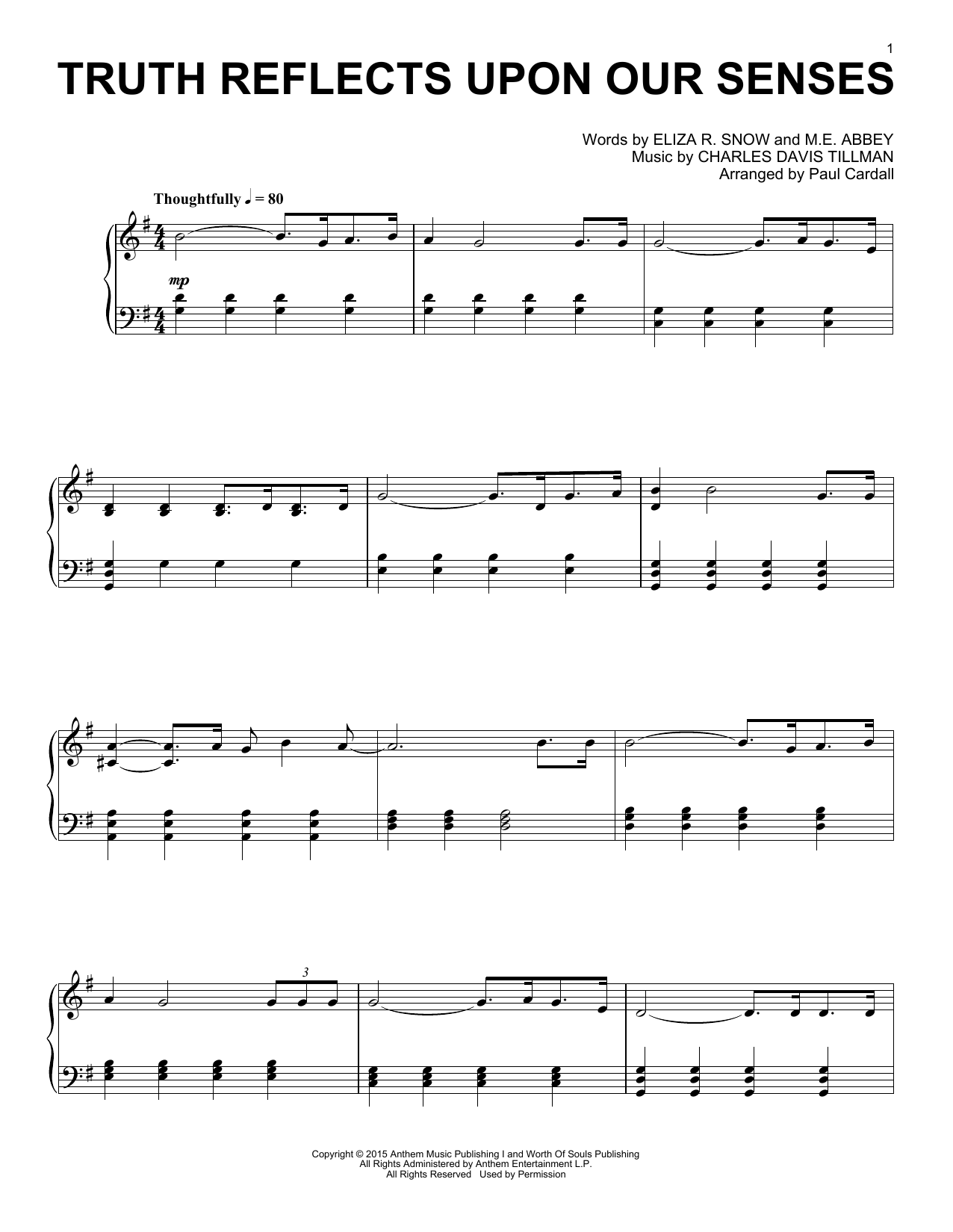 Paul Cardall Truth Reflects Upon Our Senses sheet music notes and chords arranged for Piano Solo