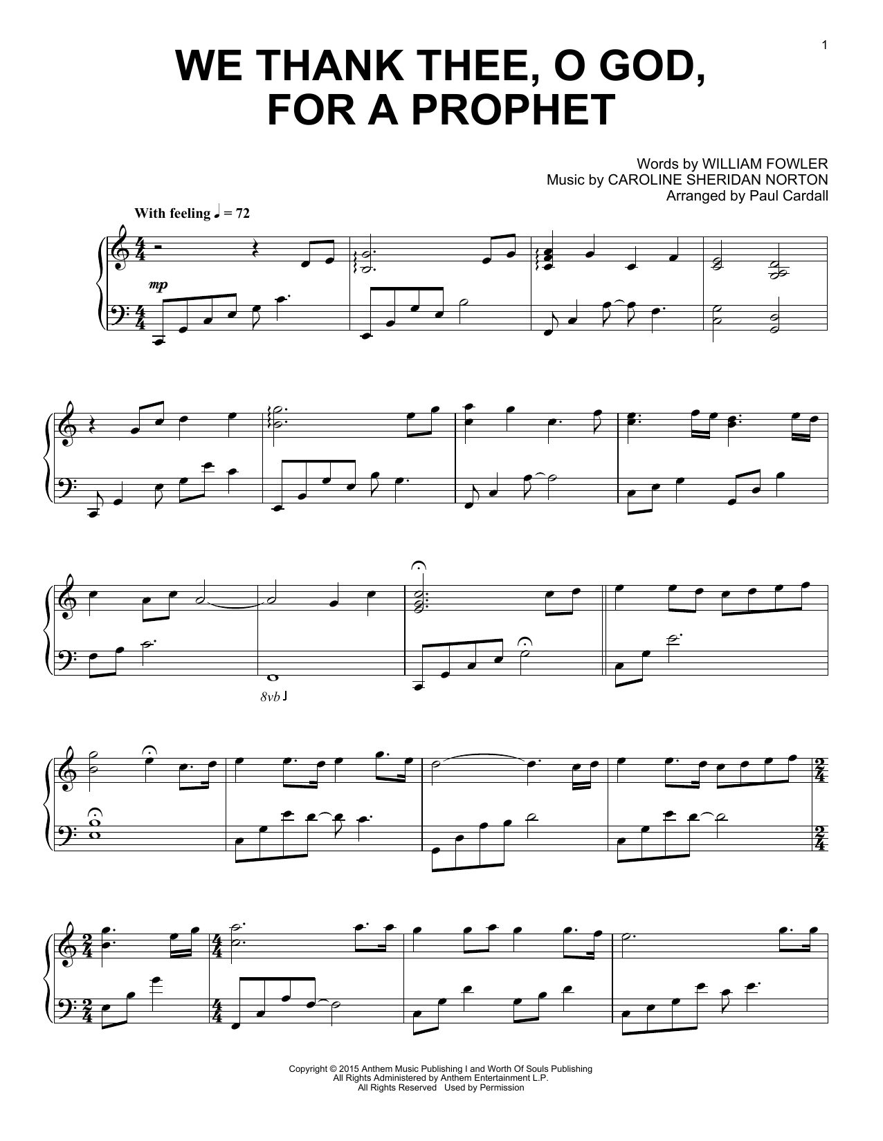 Paul Cardall We Thank Thee, O God, For A Prophet sheet music notes and chords arranged for Piano Solo