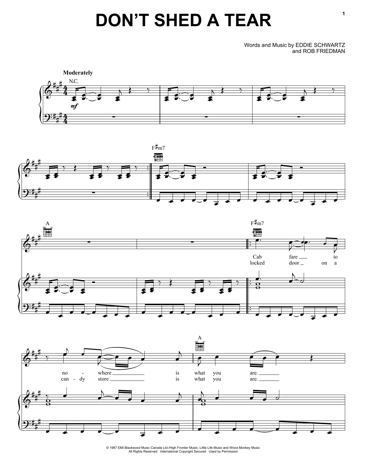 Paul Carrack Don't Shed A Tear sheet music notes and chords arranged for Piano, Vocal & Guitar Chords (Right-Hand Melody)