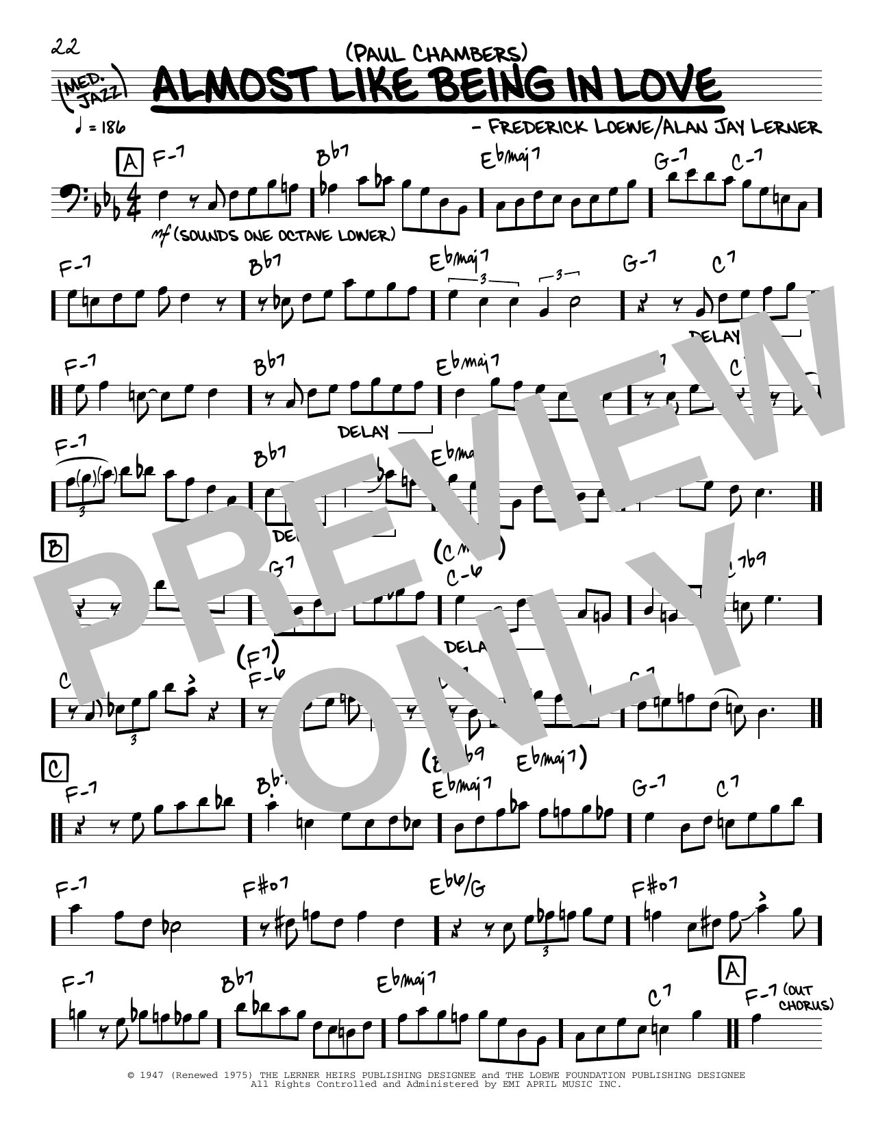 Paul Chambers Almost Like Being In Love (solo only) sheet music notes and chords arranged for Real Book – Melody & Chords
