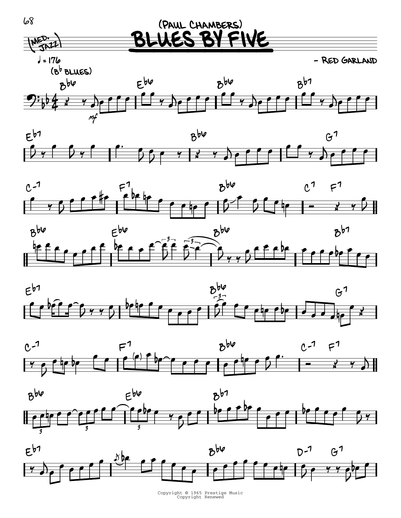 Paul Chambers Blues By Five (solo only) sheet music notes and chords arranged for Real Book – Melody & Chords