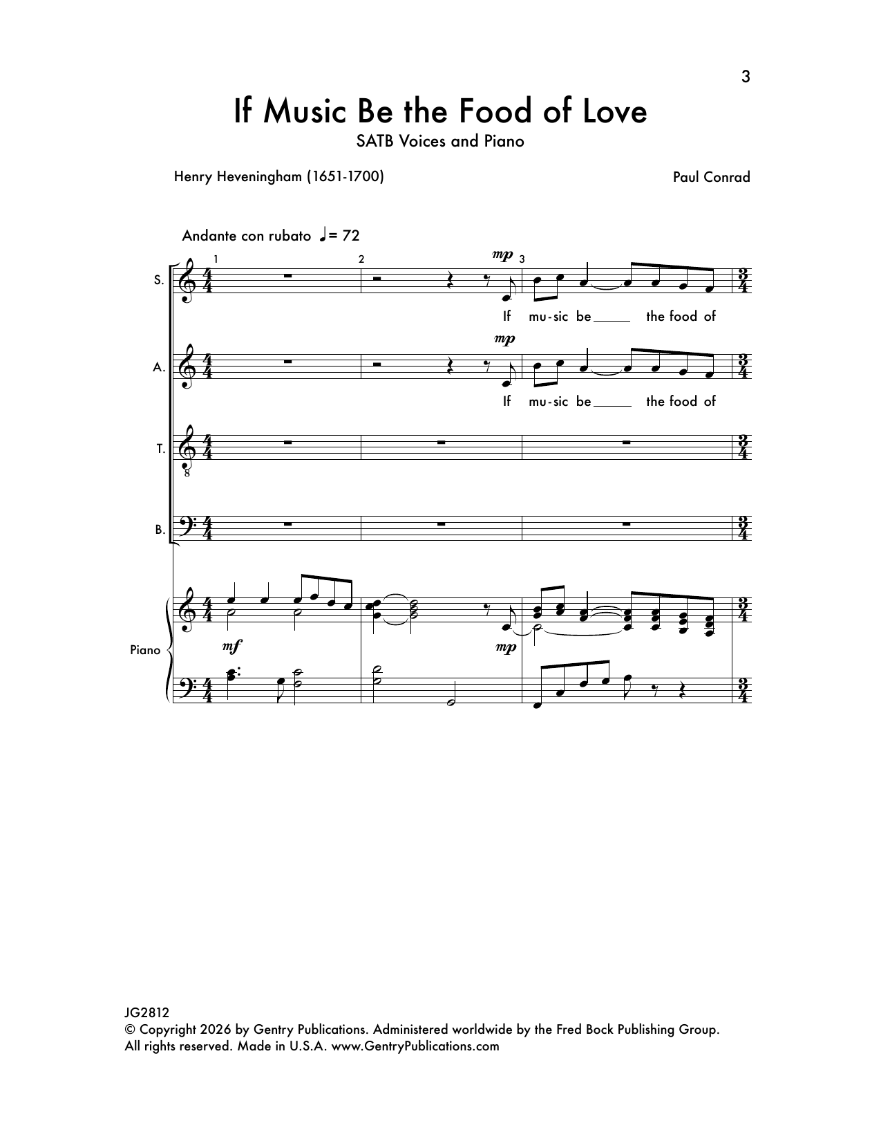 Paul Conrad If Music Be the Food of Love sheet music notes and chords arranged for SATB Choir