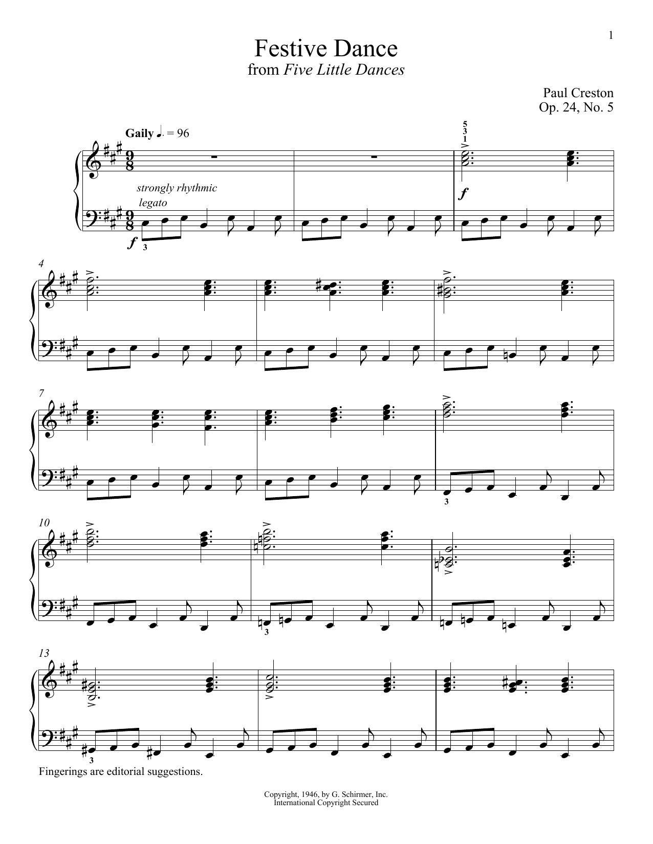 Paul Creston Festive Dance sheet music notes and chords arranged for Piano Solo