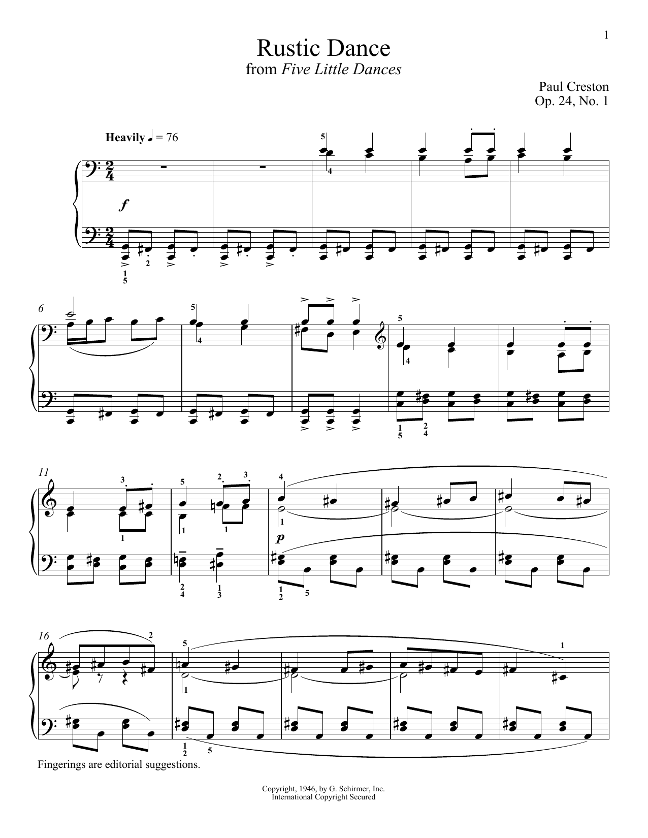 Paul Creston Rustic Dance sheet music notes and chords arranged for Piano Solo