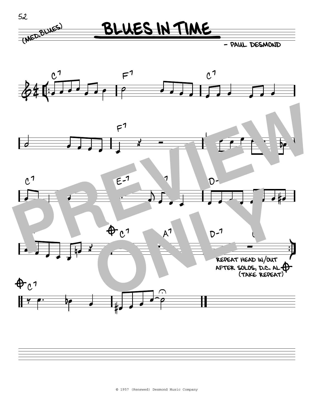 Paul Desmond Blues In Time sheet music notes and chords arranged for Real Book – Melody & Chords
