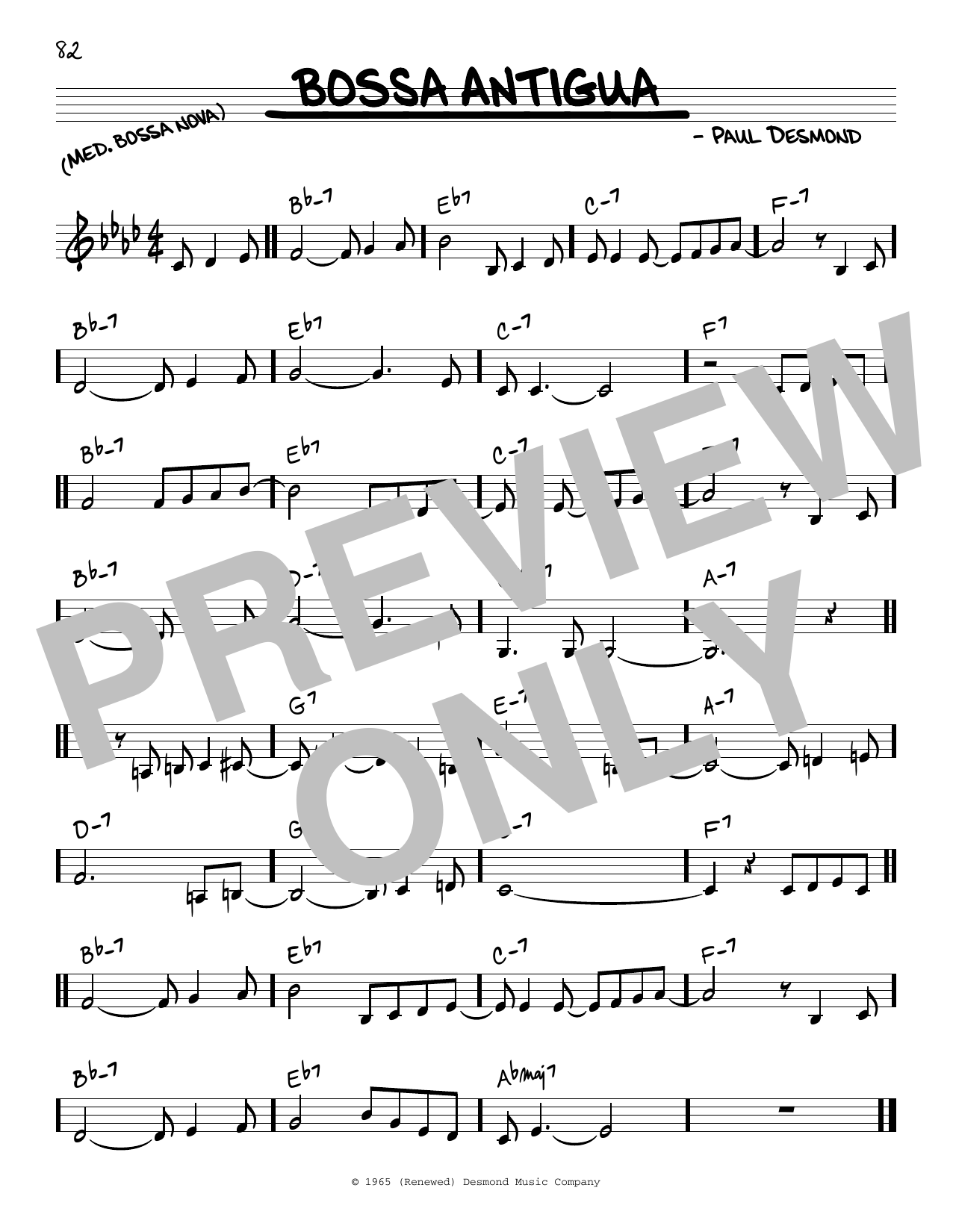 Paul Desmond Bossa Antigua sheet music notes and chords arranged for Real Book – Melody & Chords – C Instruments