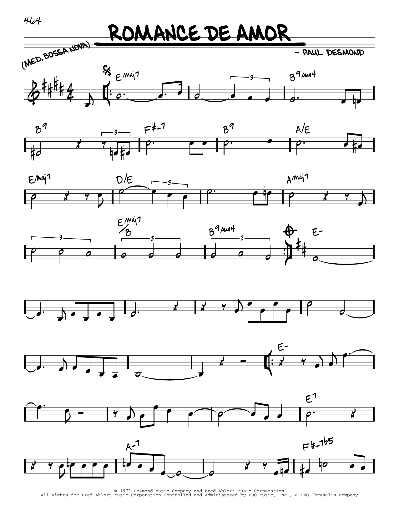 Paul Desmond Romance de Amor sheet music notes and chords arranged for Real Book – Melody & Chords