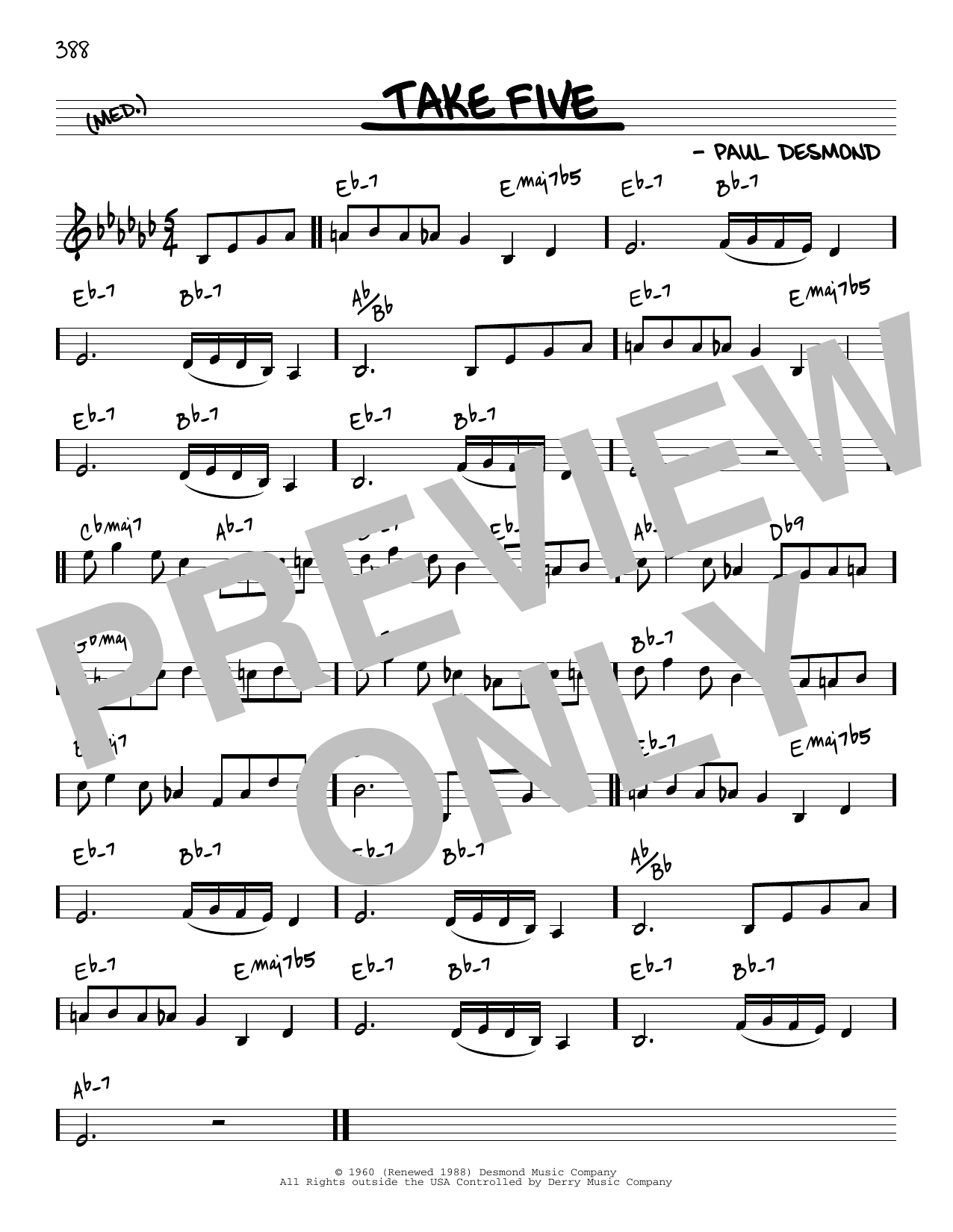 Paul Desmond Take Five [Reharmonized version] (arr. Jack Grassel) sheet music notes and chords arranged for Real Book – Melody & Chords