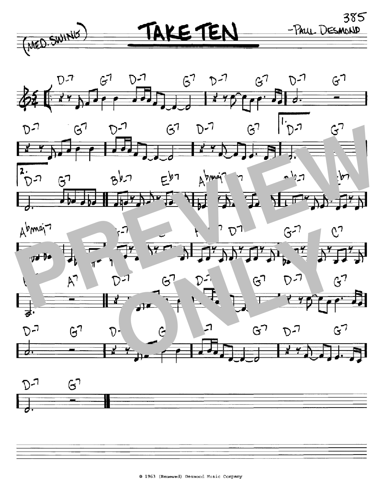 Paul Desmond Take Ten sheet music notes and chords arranged for Real Book – Melody & Chords – C Instruments