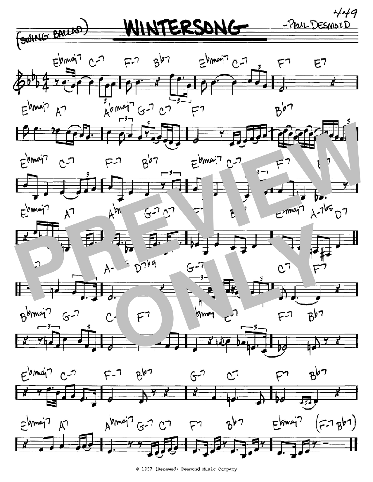 Paul Desmond Wintersong sheet music notes and chords arranged for Real Book – Melody & Chords – C Instruments