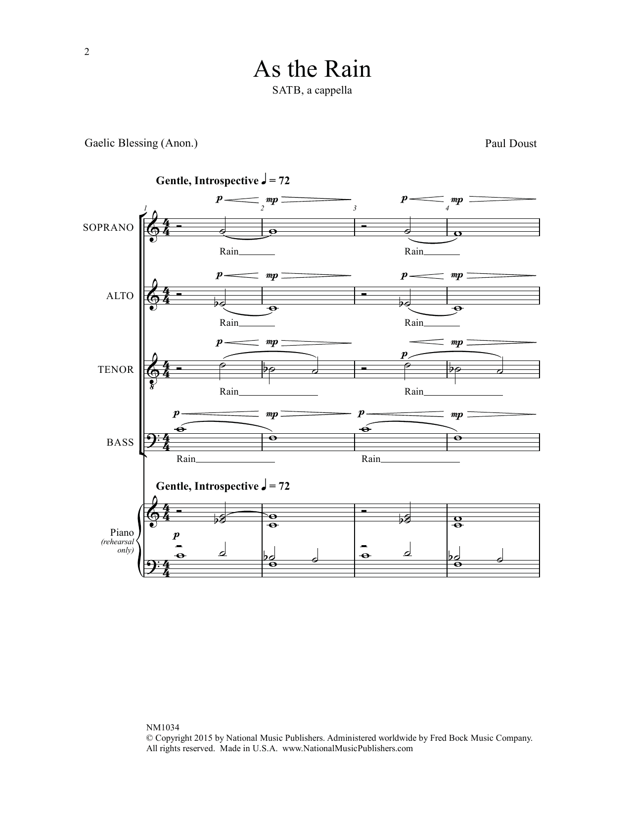 Paul Doust As the Rain sheet music notes and chords arranged for SATB Choir