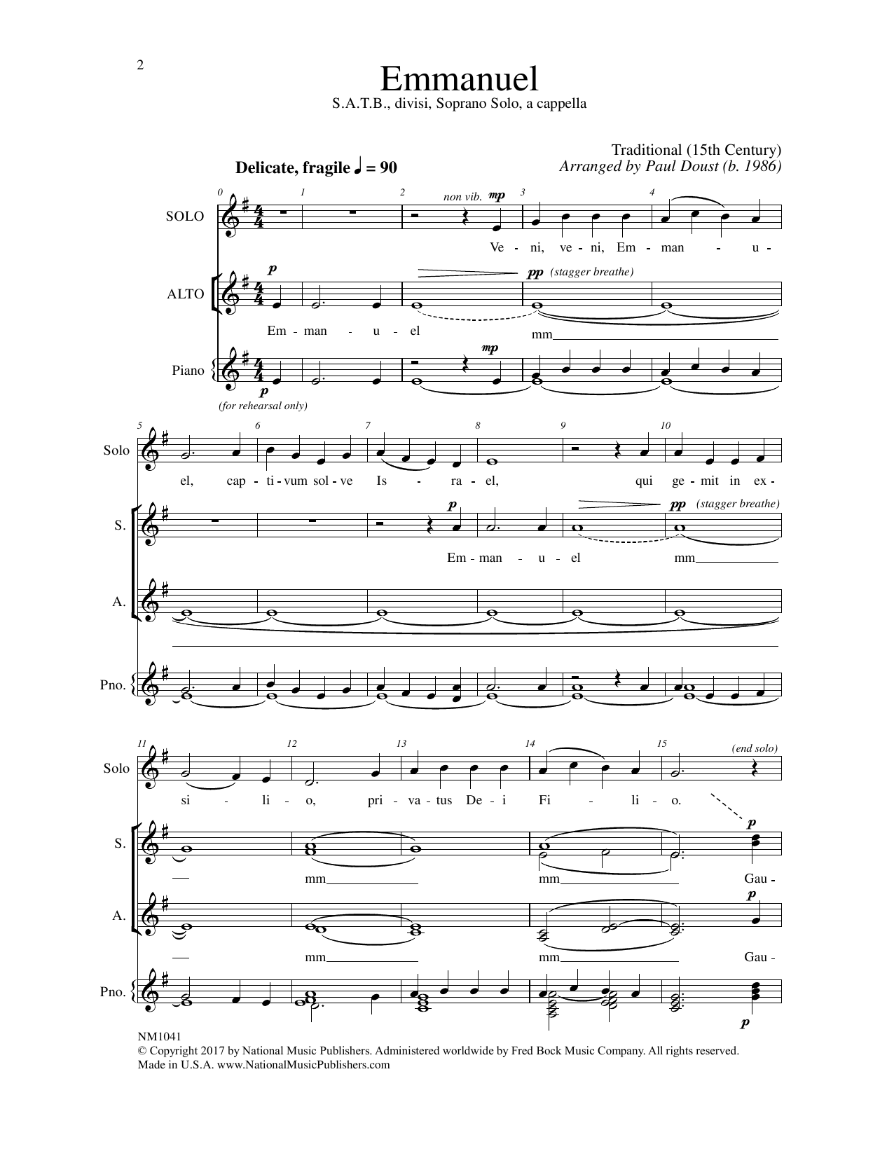 Paul Doust Emmanuel sheet music notes and chords arranged for SATB Choir