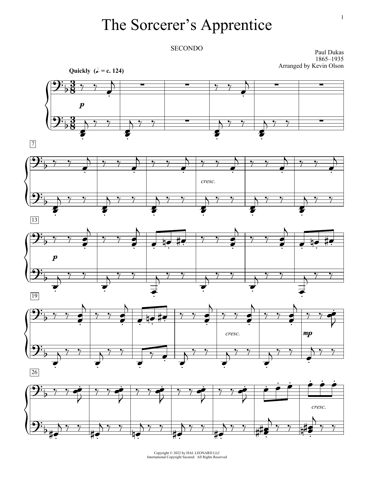Paul Dukas The Sorcerer's Apprentice (arr. Kevin Olson) sheet music notes and chords arranged for Piano Duet