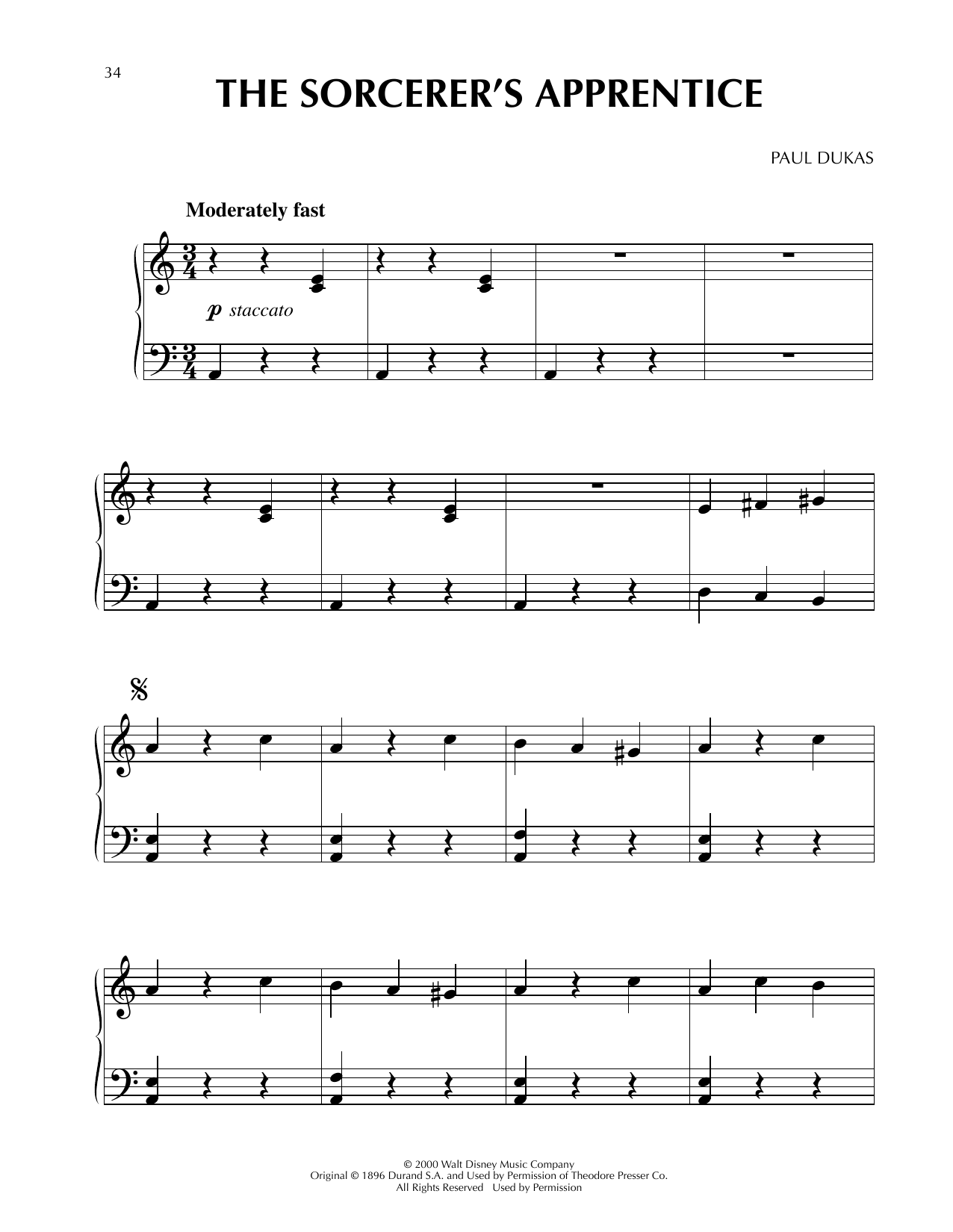 Paul Dukas The Sorcerer's Apprentice (from Fantasia 2000) sheet music notes and chords arranged for Easy Piano