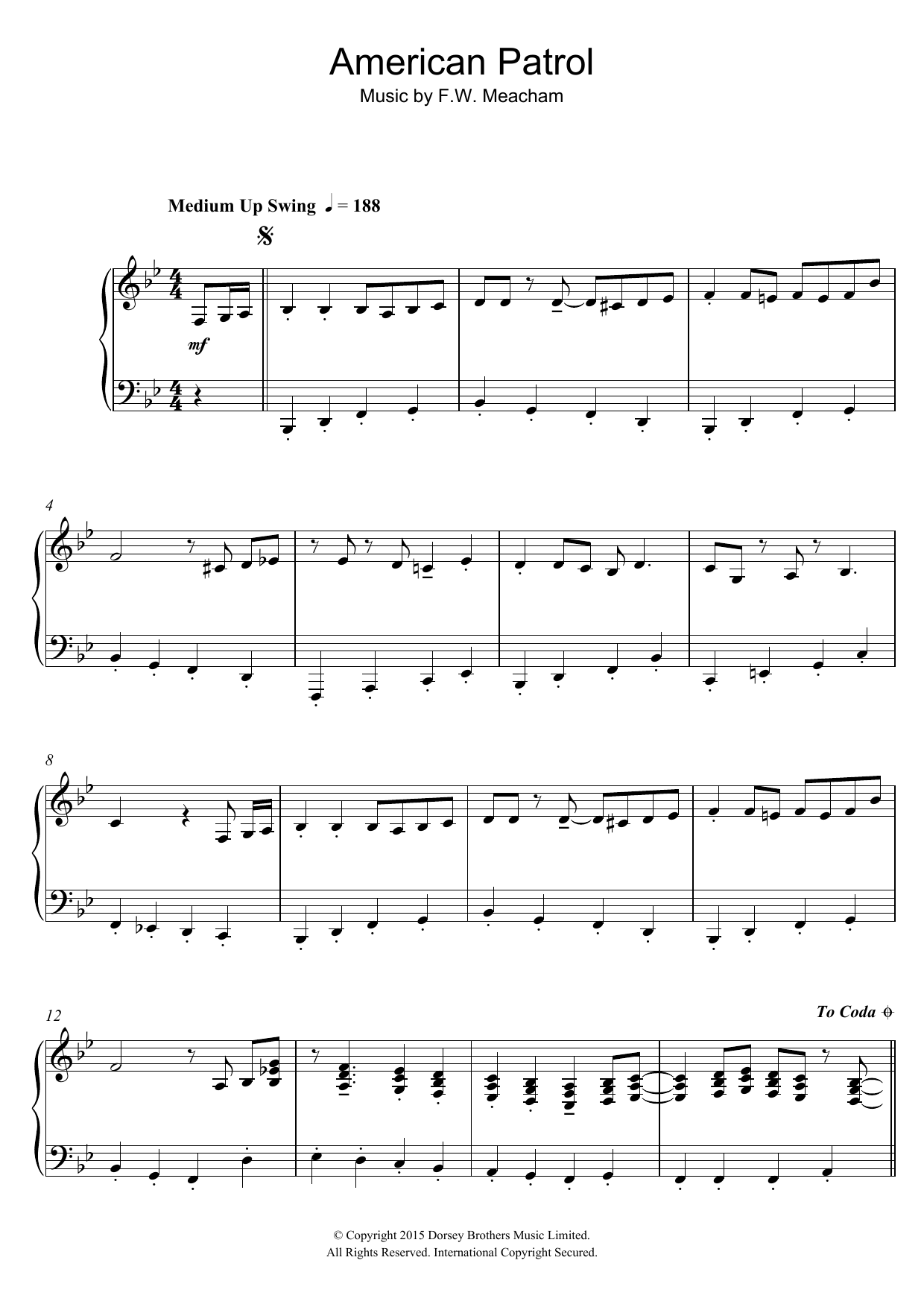 Paul Englishby American Patrol sheet music notes and chords arranged for Piano Solo