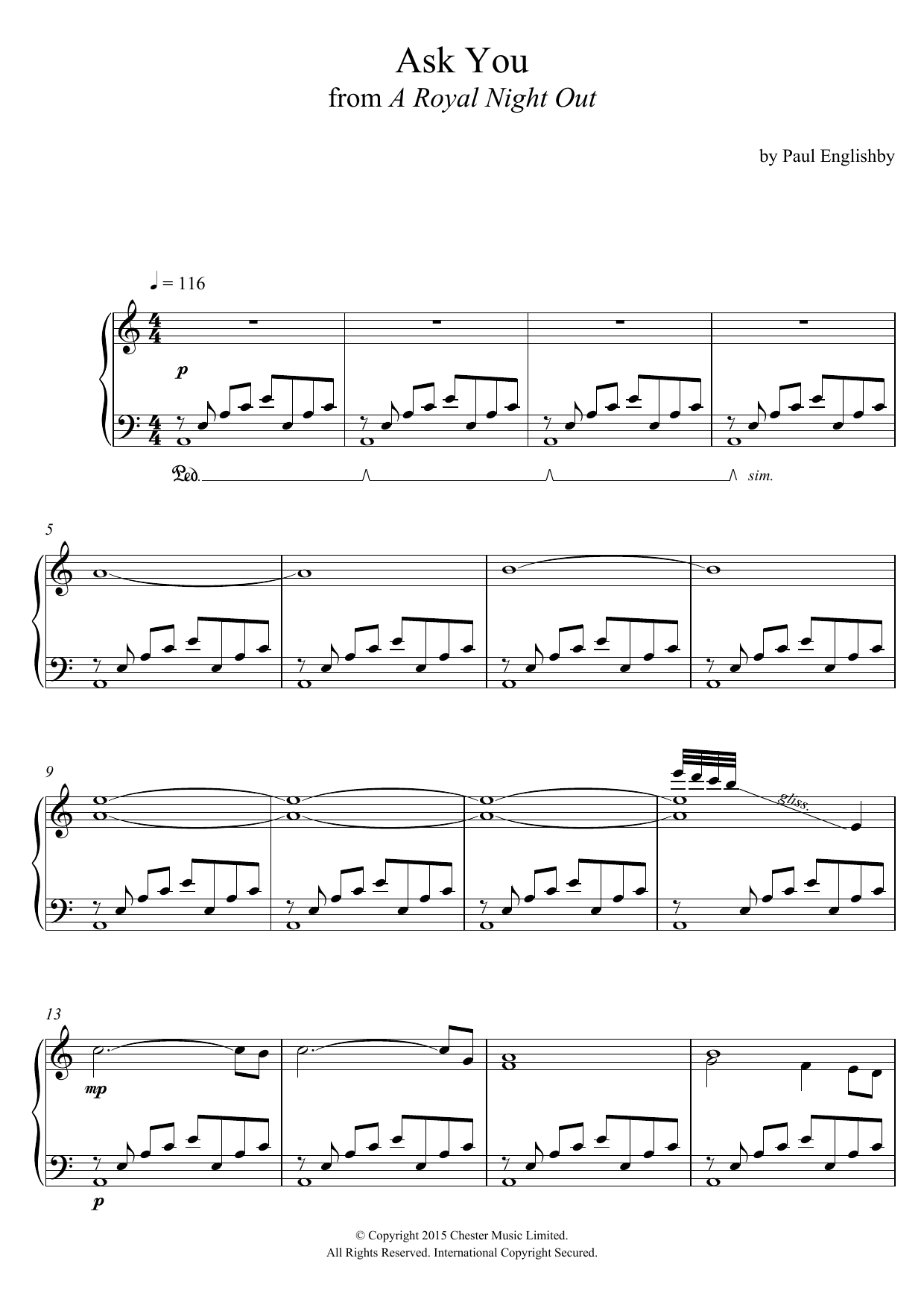 Paul Englishby Ask You (From 'A Royal Night Out') sheet music notes and chords arranged for Piano Solo