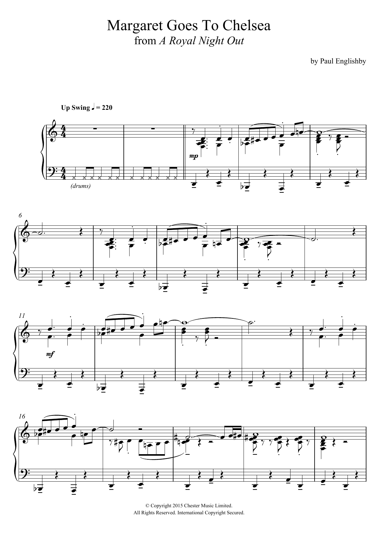 Paul Englishby Margaret Goes To Chelsea (From 'A Royal Night Out') sheet music notes and chords arranged for Piano Solo