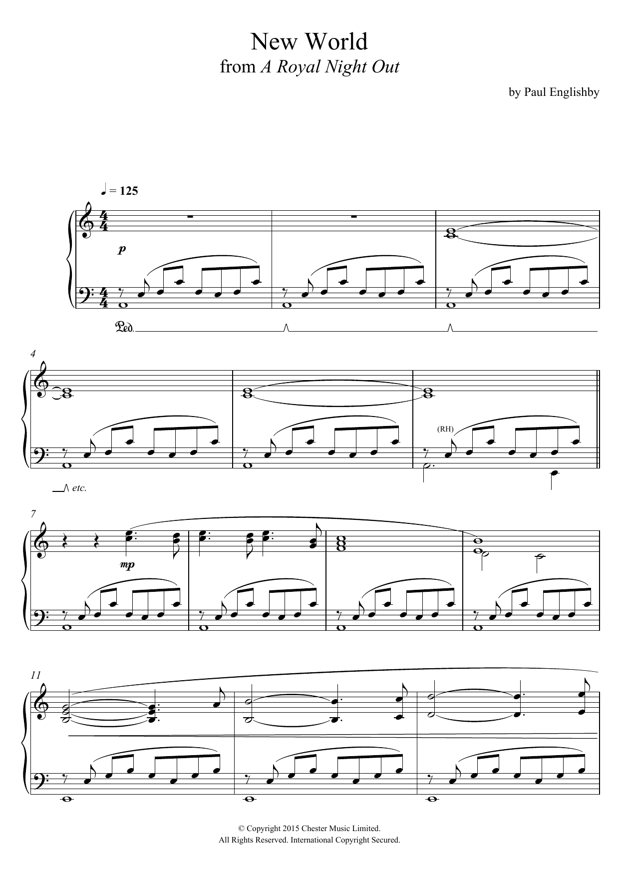 Paul Englishby New World (From 'A Royal Night Out') sheet music notes and chords arranged for Piano Solo