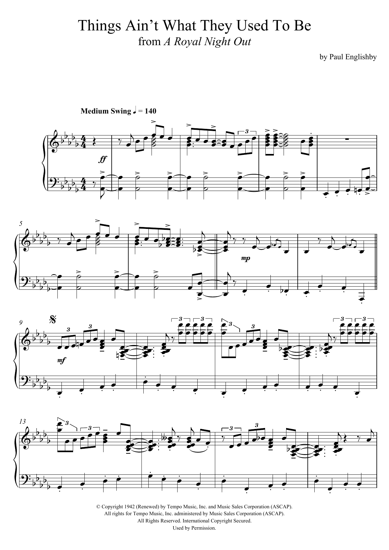 Paul Englishby Things Ain't What They Used To Be sheet music notes and chords arranged for Piano Solo