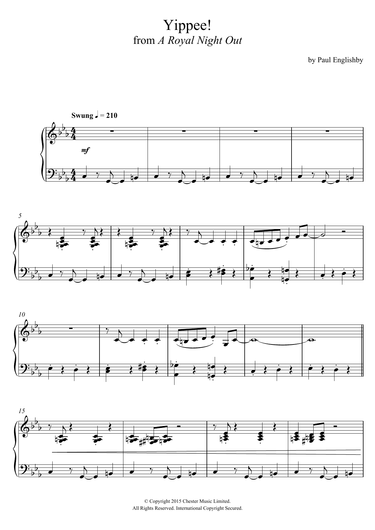 Paul Englishby Yippee! (From 'A Royal Night Out') sheet music notes and chords arranged for Piano Solo