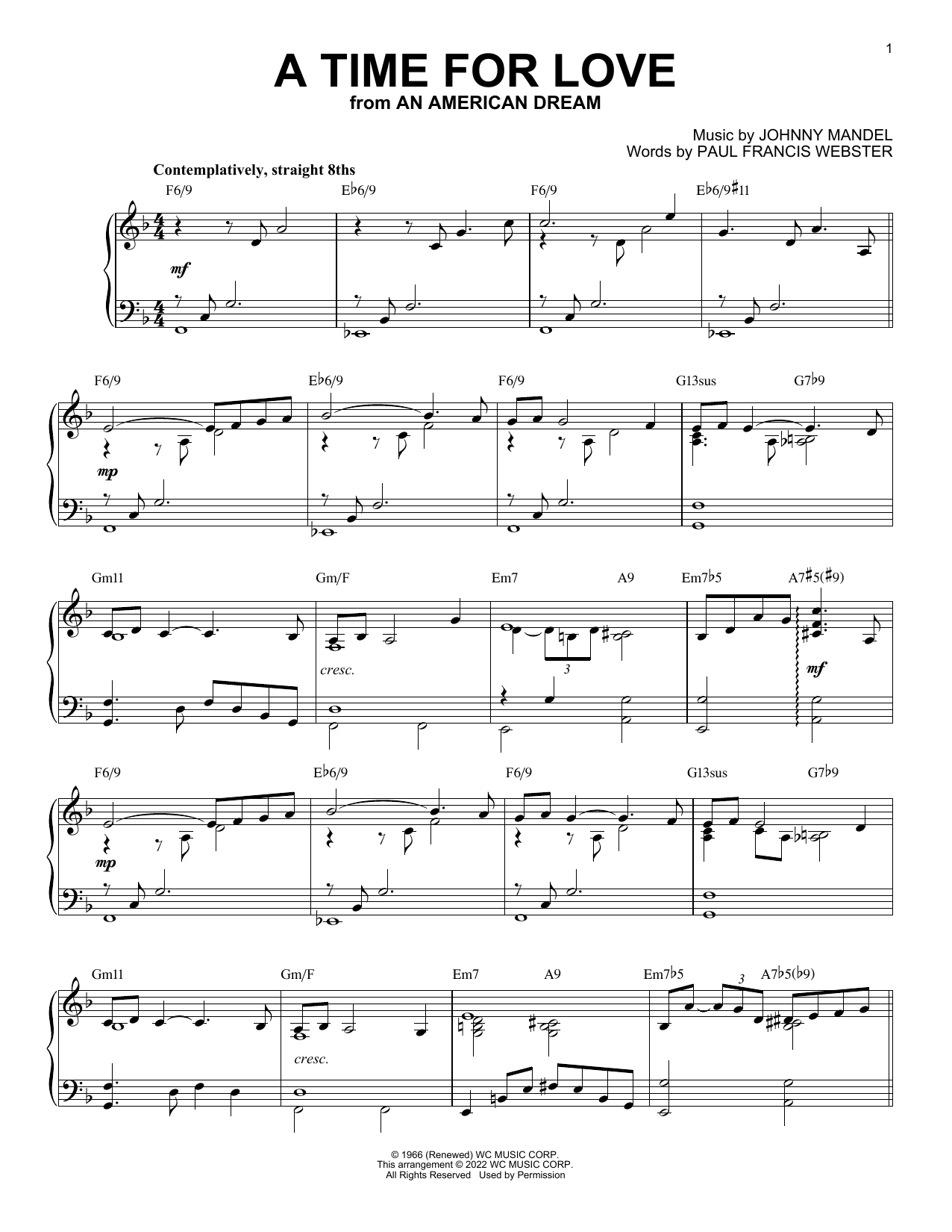 Paul Francis Webster A Time For Love [Jazz version] (arr. Brent Edstrom) sheet music notes and chords arranged for Piano Solo