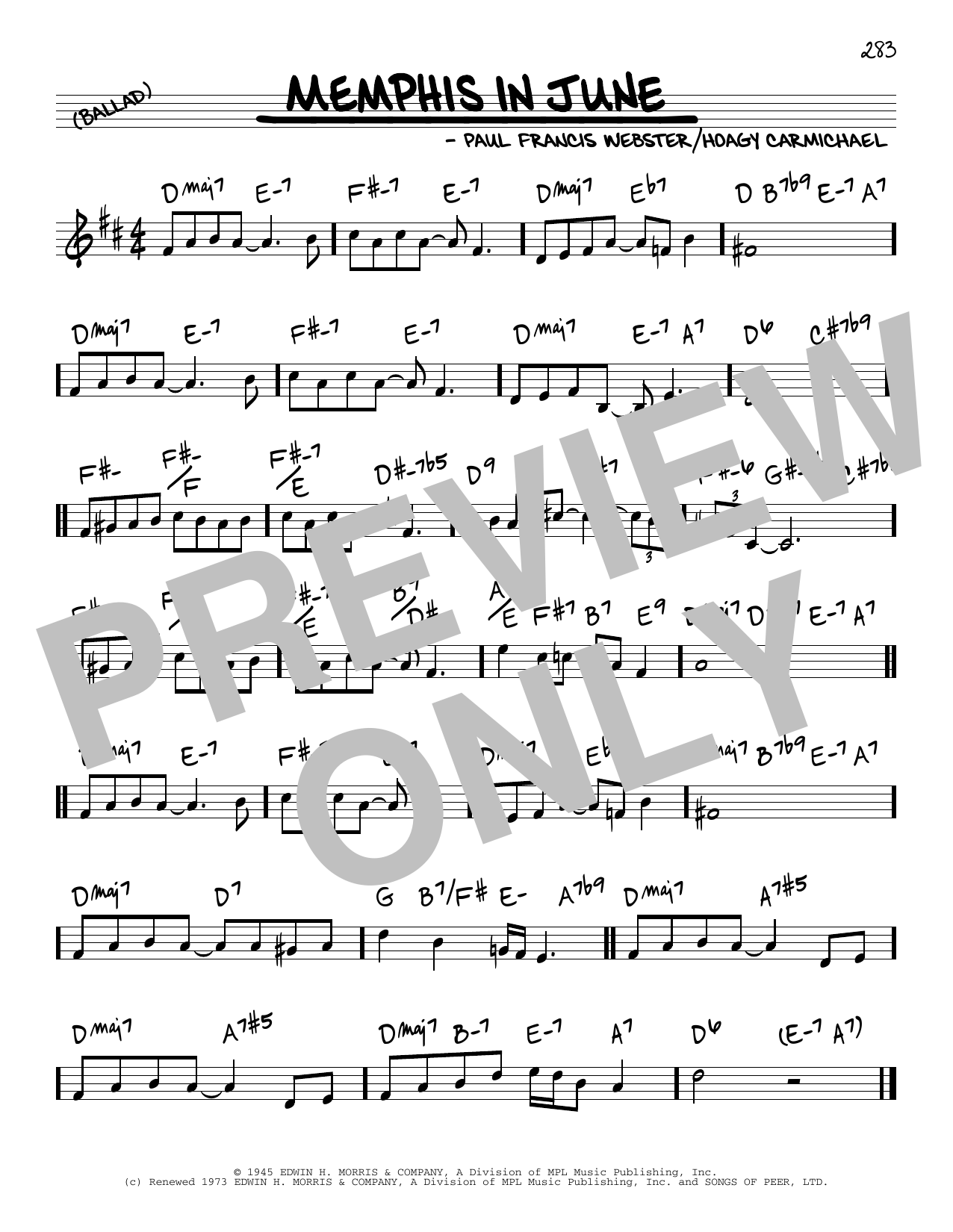 Paul Francis Webster and Hoagy Carmichael Memphis In June sheet music notes and chords arranged for Real Book – Melody & Chords