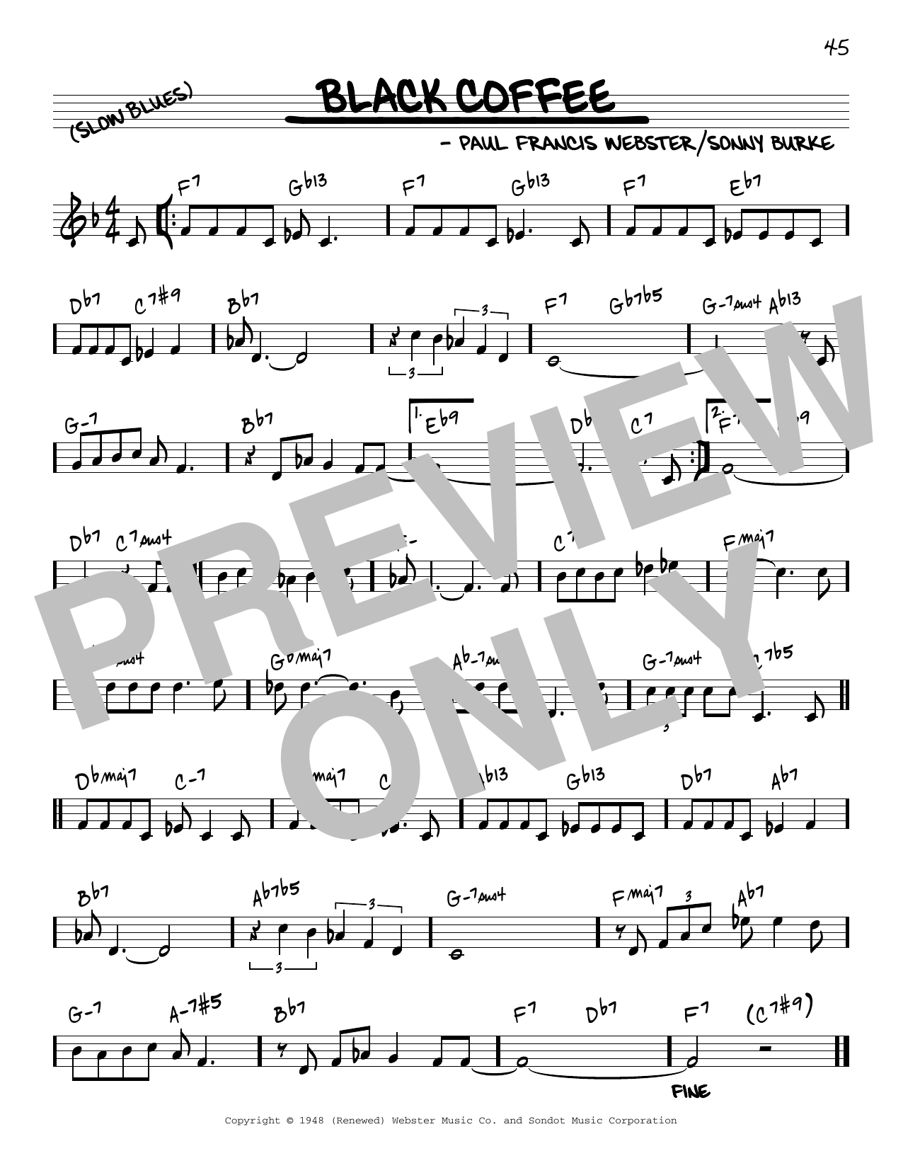 Paul Francis Webster Black Coffee [Reharmonized version] (arr. Jack Grassel) sheet music notes and chords arranged for Real Book – Melody & Chords