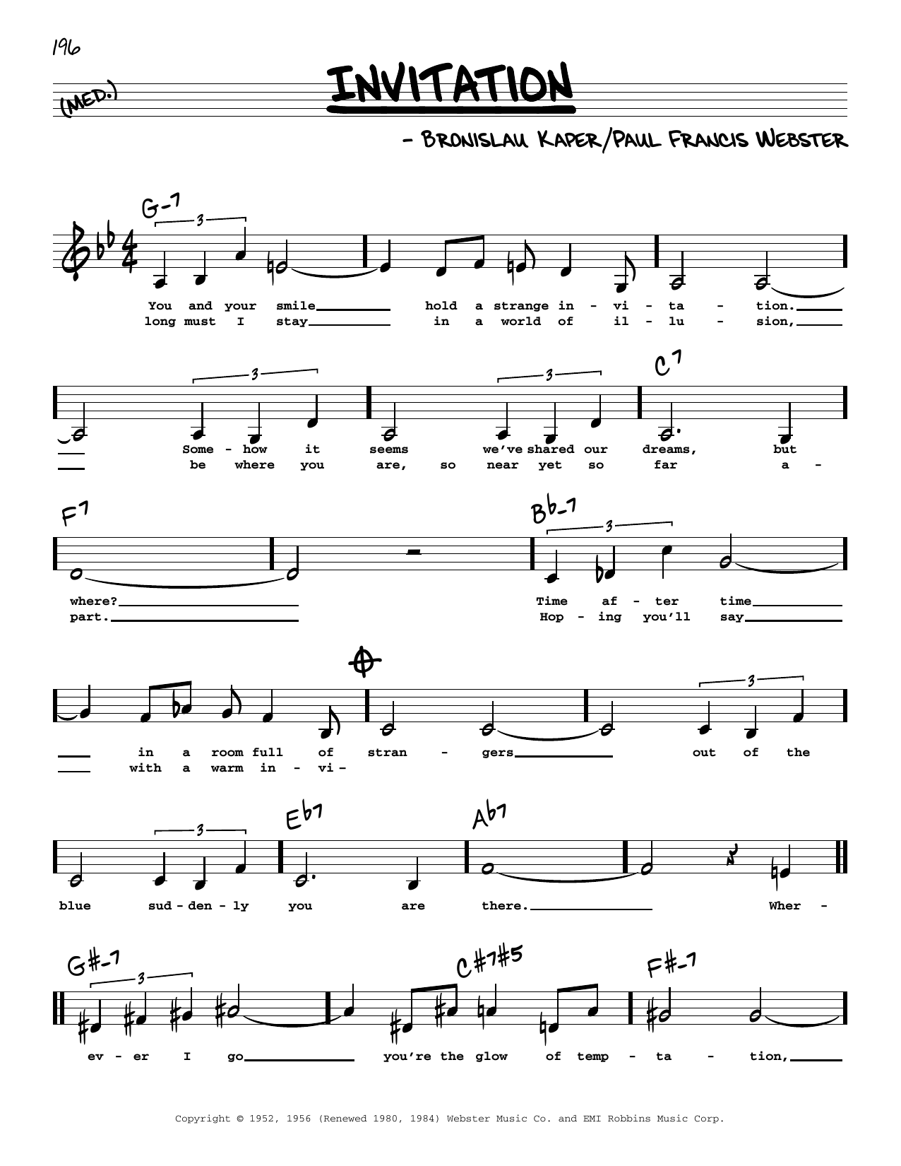 Paul Francis Webster Invitation (Low Voice) sheet music notes and chords arranged for Real Book – Melody, Lyrics & Chords
