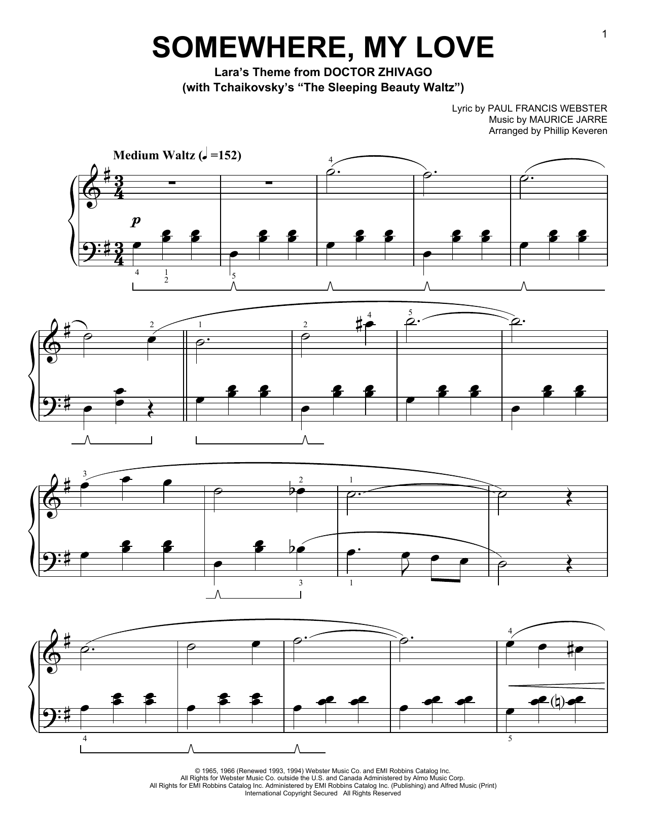 Paul Francis Webster Somewhere, My Love [Classical version] (arr. Phillip Keveren) sheet music notes and chords arranged for Easy Piano