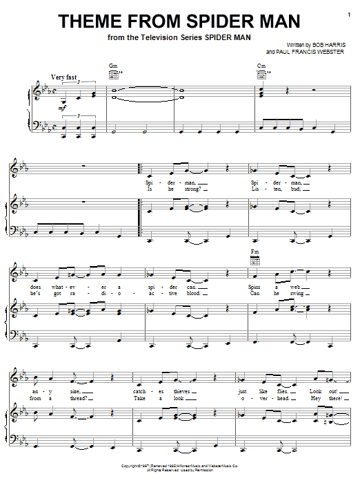 Paul Francis Webster Theme From Spider-Man sheet music notes and chords arranged for Easy Guitar Tab