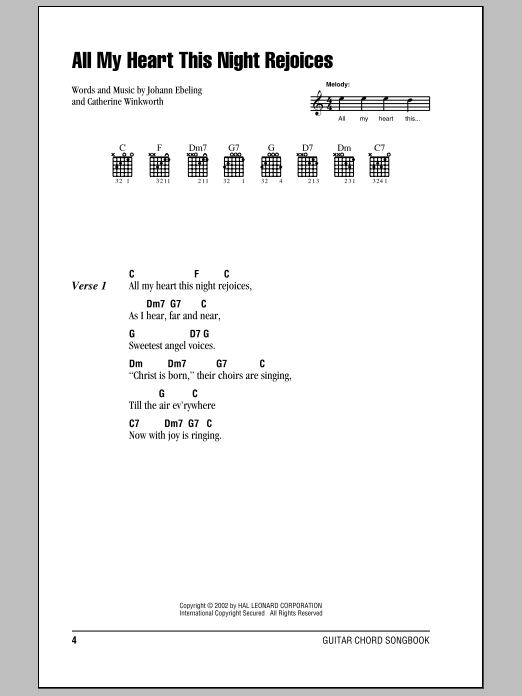 Paul Gerhardt All My Heart This Night Rejoices sheet music notes and chords arranged for Ukulele Chords/Lyrics