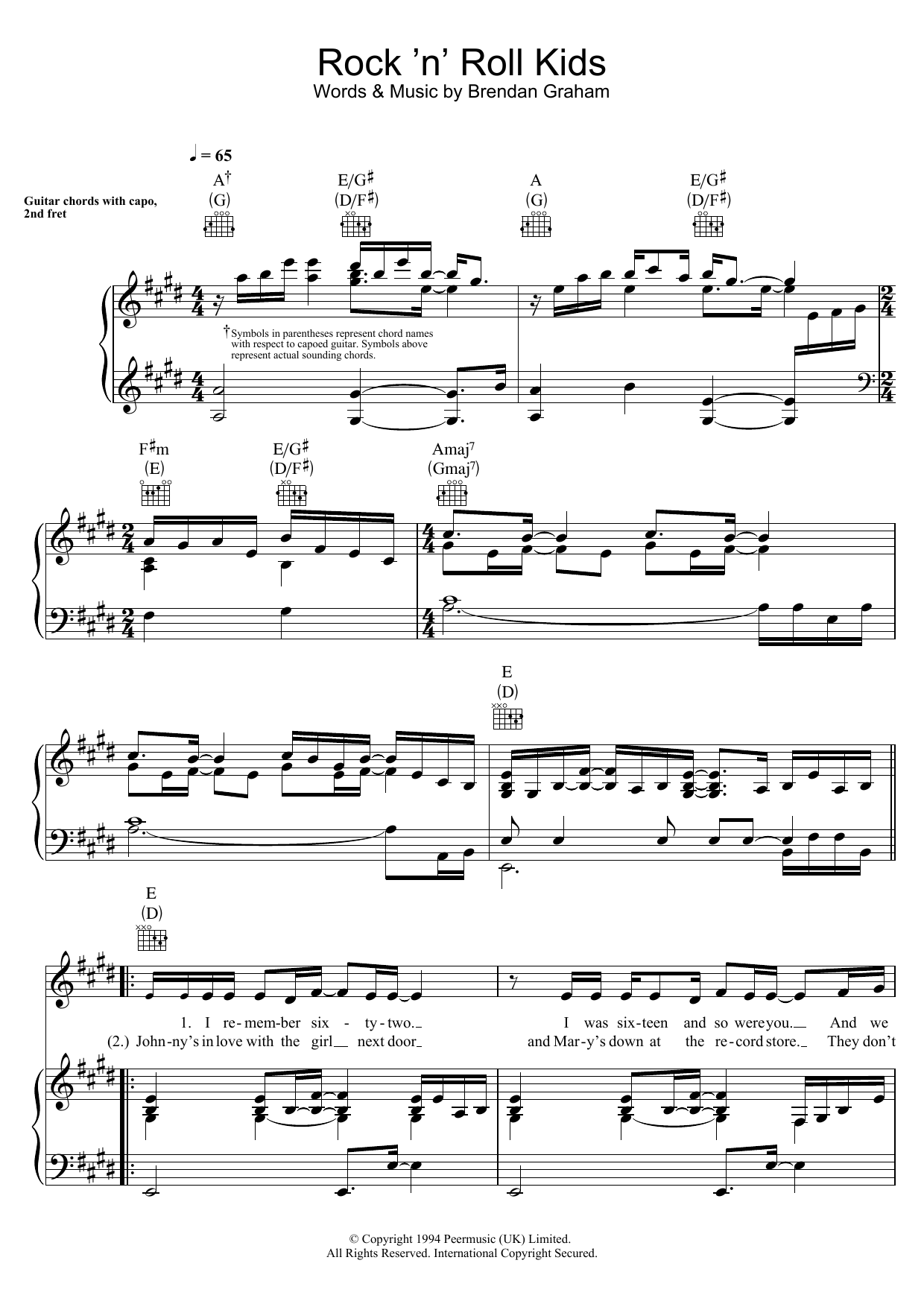 Paul Harrington Rock 'N' Roll Kids sheet music notes and chords arranged for Piano, Vocal & Guitar Chords