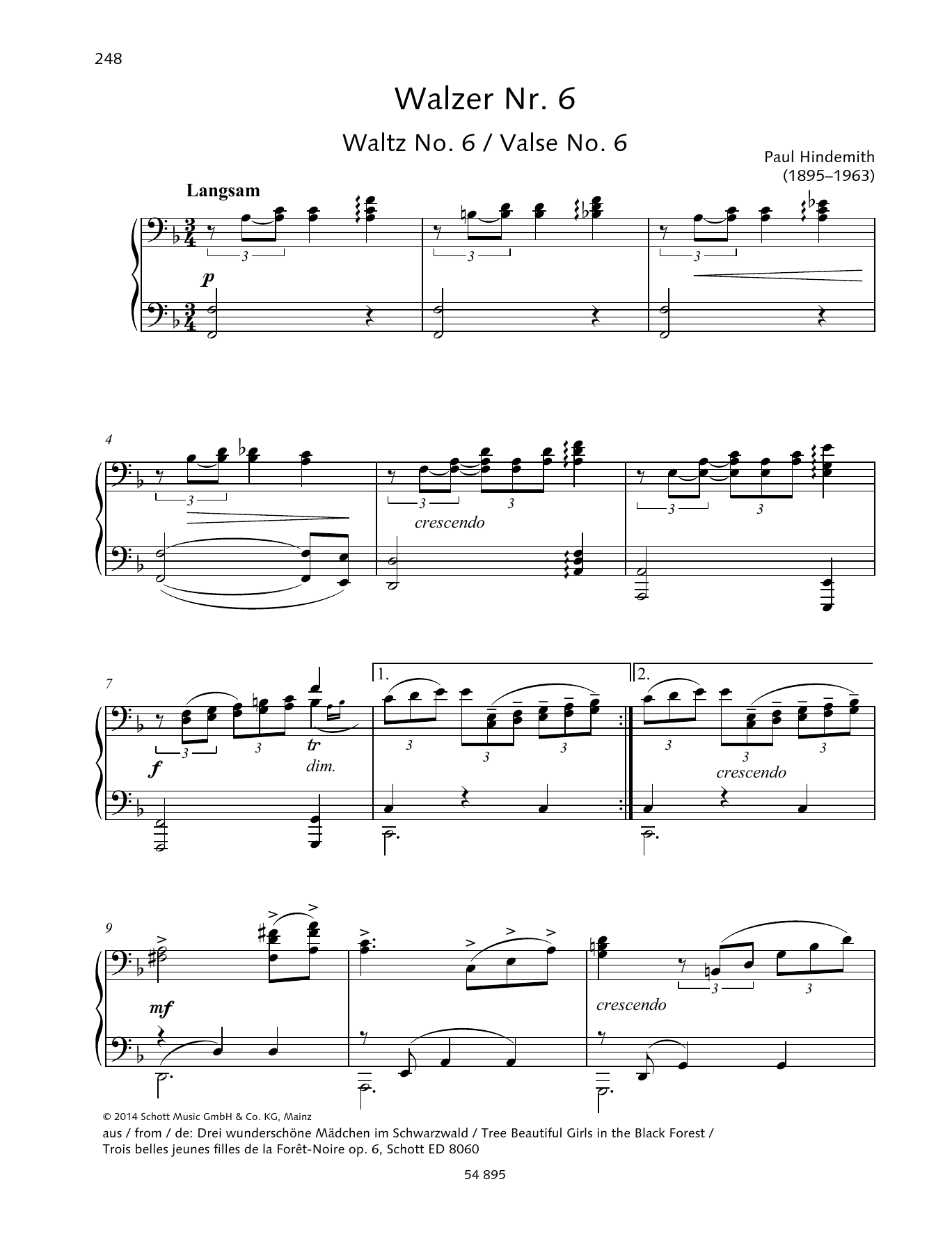 Paul Hindemith Waltz No. 6 sheet music notes and chords arranged for Piano Duet