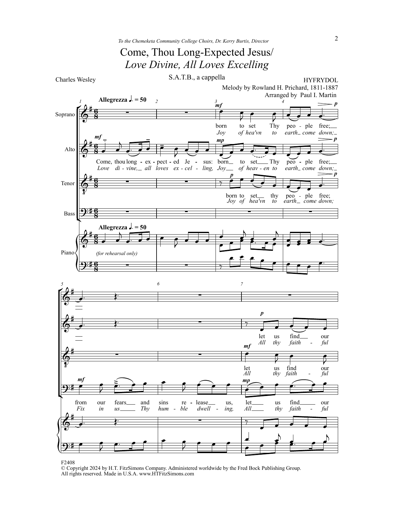 Paul I. Martin Come, Thou Long-Expected Jesus sheet music notes and chords arranged for SATB Choir