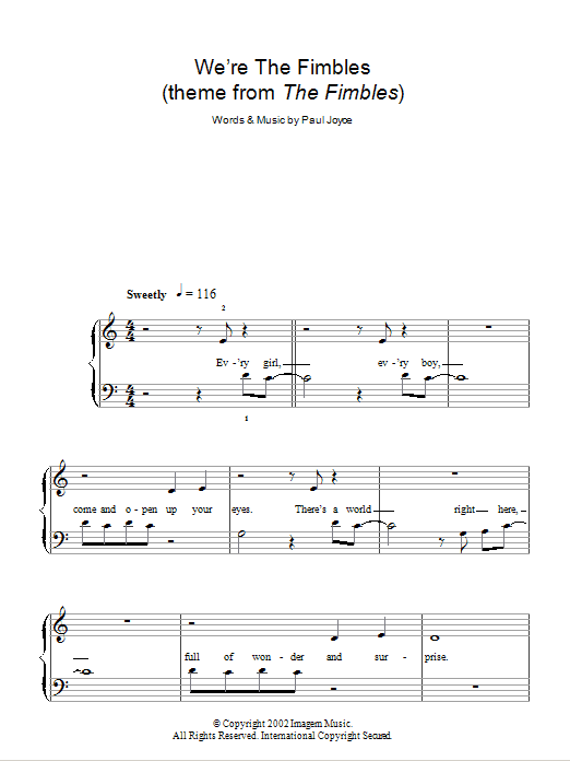 Paul Joyce We're The Fimbles (theme from The Fimbles) sheet music notes and chords arranged for Easy Piano